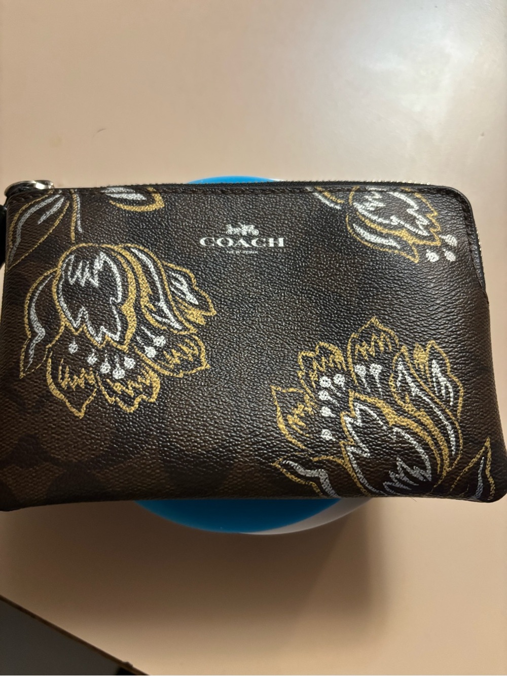 Coach Corner Zip Wristlet in Signature Canvas with Tulip Print  RARE ECU